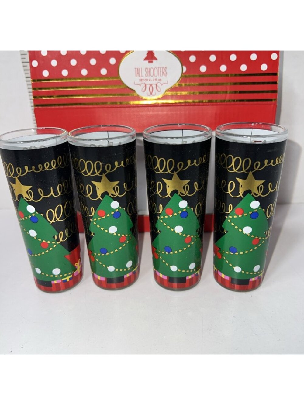 Tall Shooters Shot Glasses Holiday 2 Oz -Christmas Set of 4 NeW in BOX